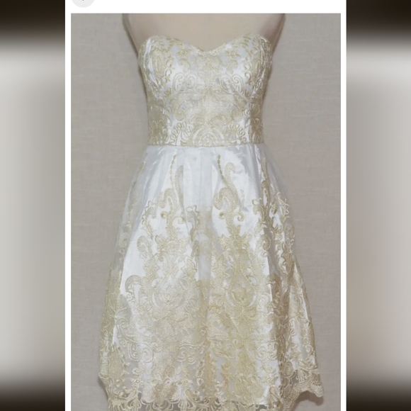 Modcloth Liza Luxe Strapless white gold dress Size 2 XS - Picture 3 of 3